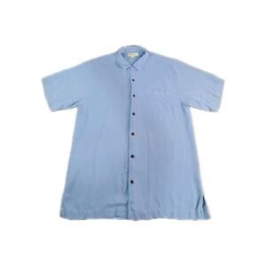 Tommy Bahama Shirt Mens Sz L Blue 100% Silk Resort Button Up Short Sleeve C33